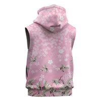 Cranes Sakura Floral Pink Pastel Sleeveless Hoodie Hawaii Japan Culture - Polynesian Pride