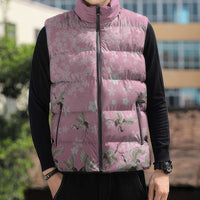 Cranes Sakura Floral Pink Pastel Sleeveless Puffer Jacket Hawaii Japan Culture - Polynesian Pride