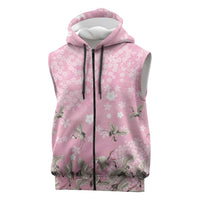 Cranes Sakura Floral Pink Pastel Sleeveless Zip Hoodie Hawaii Japan Culture - Polynesian Pride
