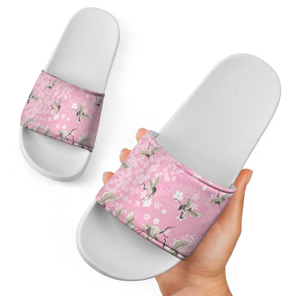 Cranes Sakura Floral Pink Pastel Slide Sandals Hawaii Japan Culture - Polynesian Pride