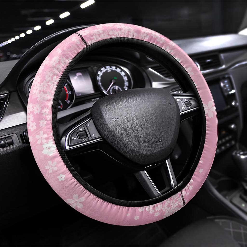 Cranes Sakura Floral Pink Pastel Steering Wheel Cover Hawaii Japan Culture - Polynesian Pride