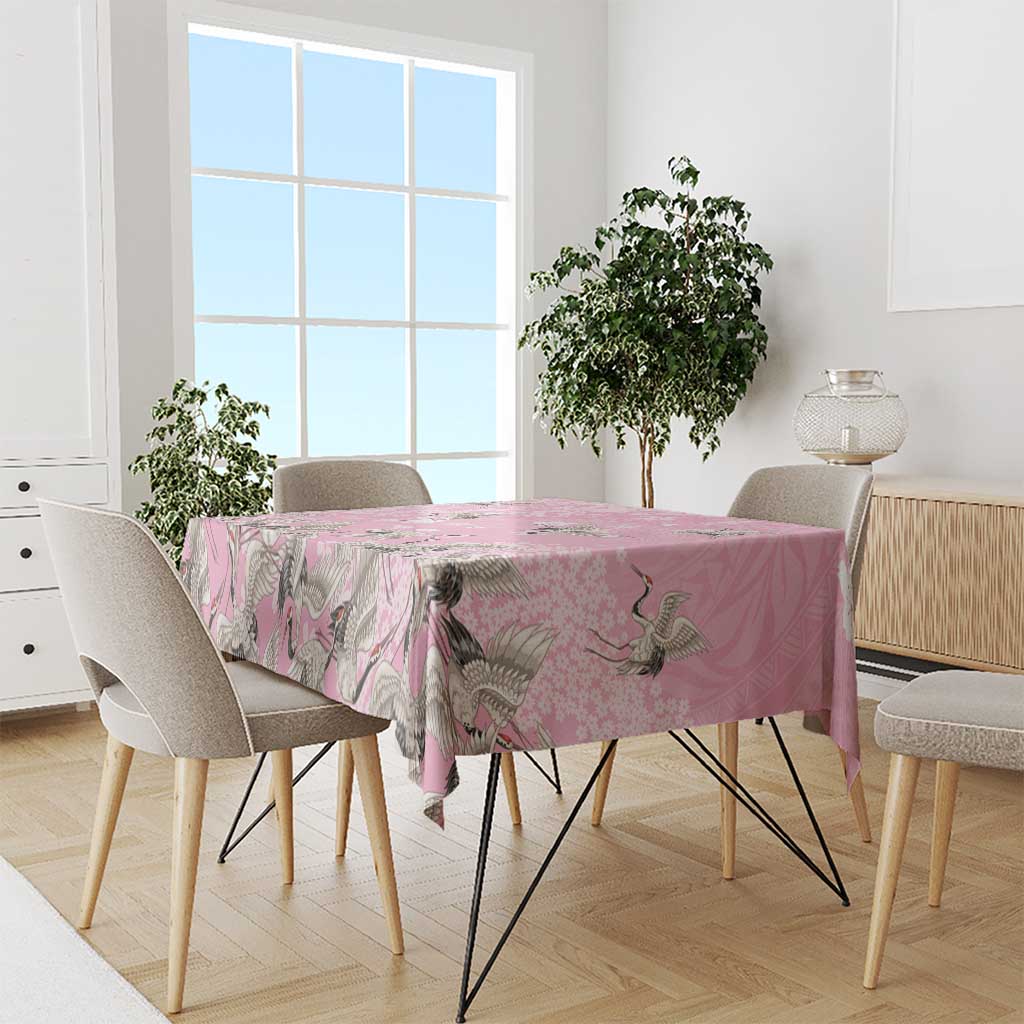 Cranes Sakura Floral Pink Pastel Tablecloth Hawaii Japan Culture - Polynesian Pride