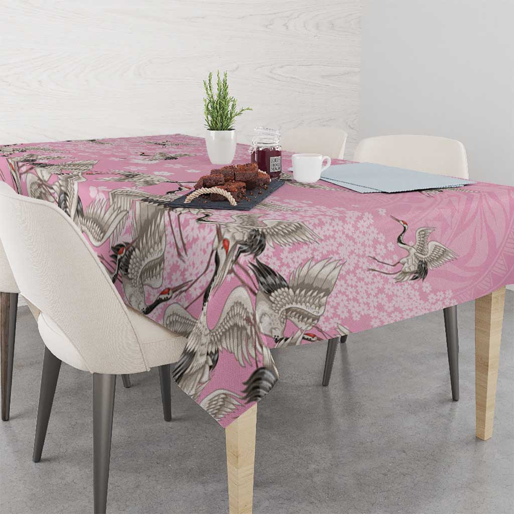 Cranes Sakura Floral Pink Pastel Tablecloth Hawaii Japan Culture - Polynesian Pride