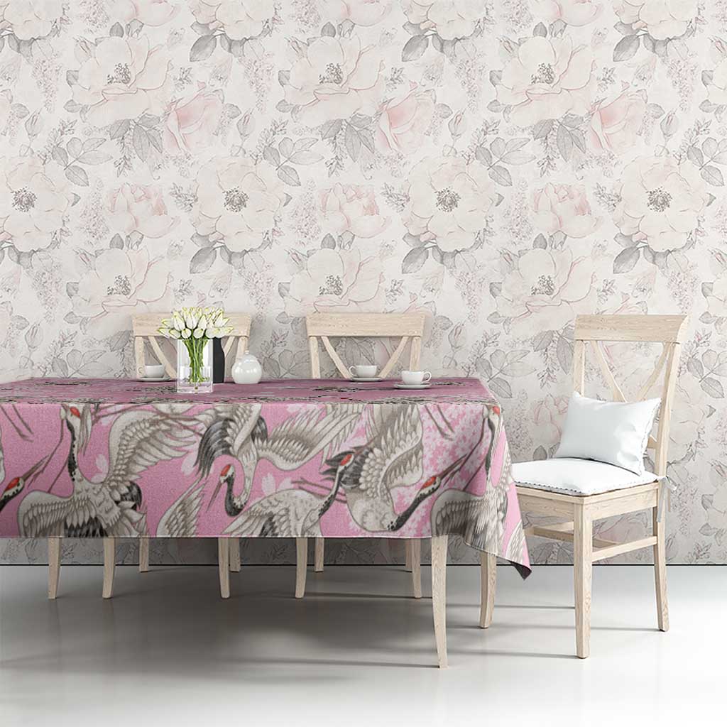 Cranes Sakura Floral Pink Pastel Tablecloth Hawaii Japan Culture - Polynesian Pride