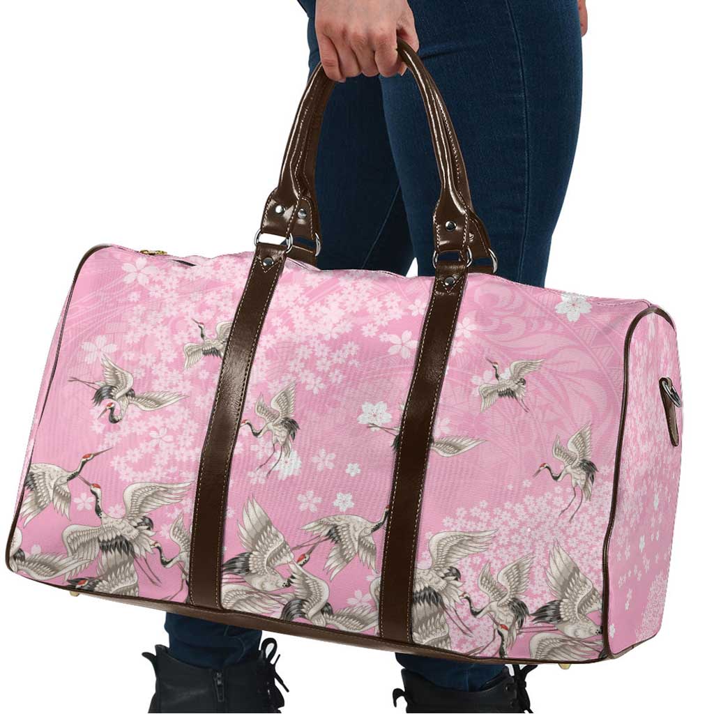 Cranes Sakura Floral Pink Pastel Travel Bag Hawaii Japan Culture - Polynesian Pride