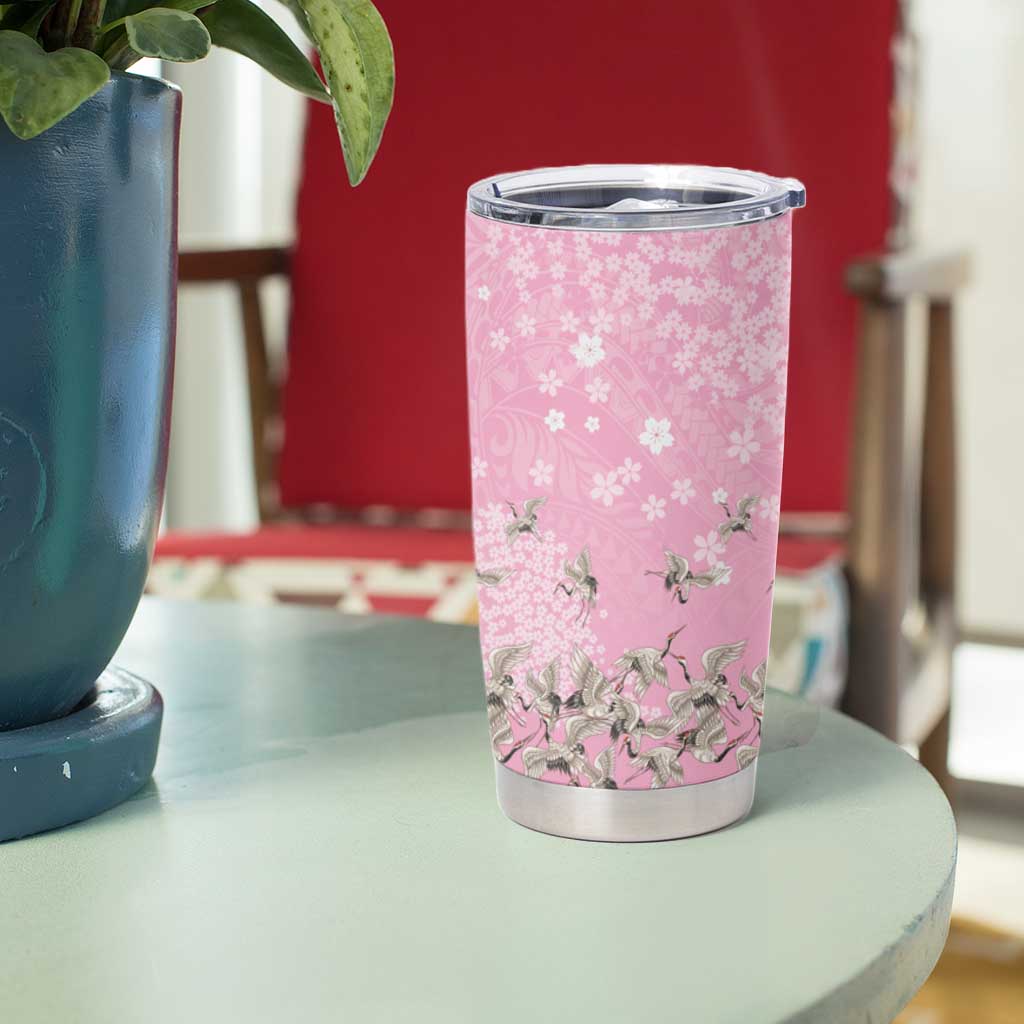 Cranes Sakura Floral Pink Pastel Tumbler Cup Hawaii Japan Culture - Polynesian Pride