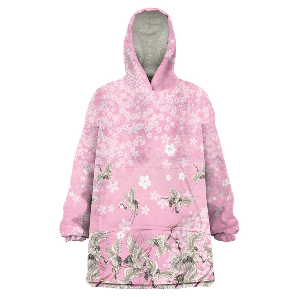 Cranes Sakura Floral Pink Pastel Wearable Blanket Hoodie Hawaii Japan Culture - Polynesian Pride