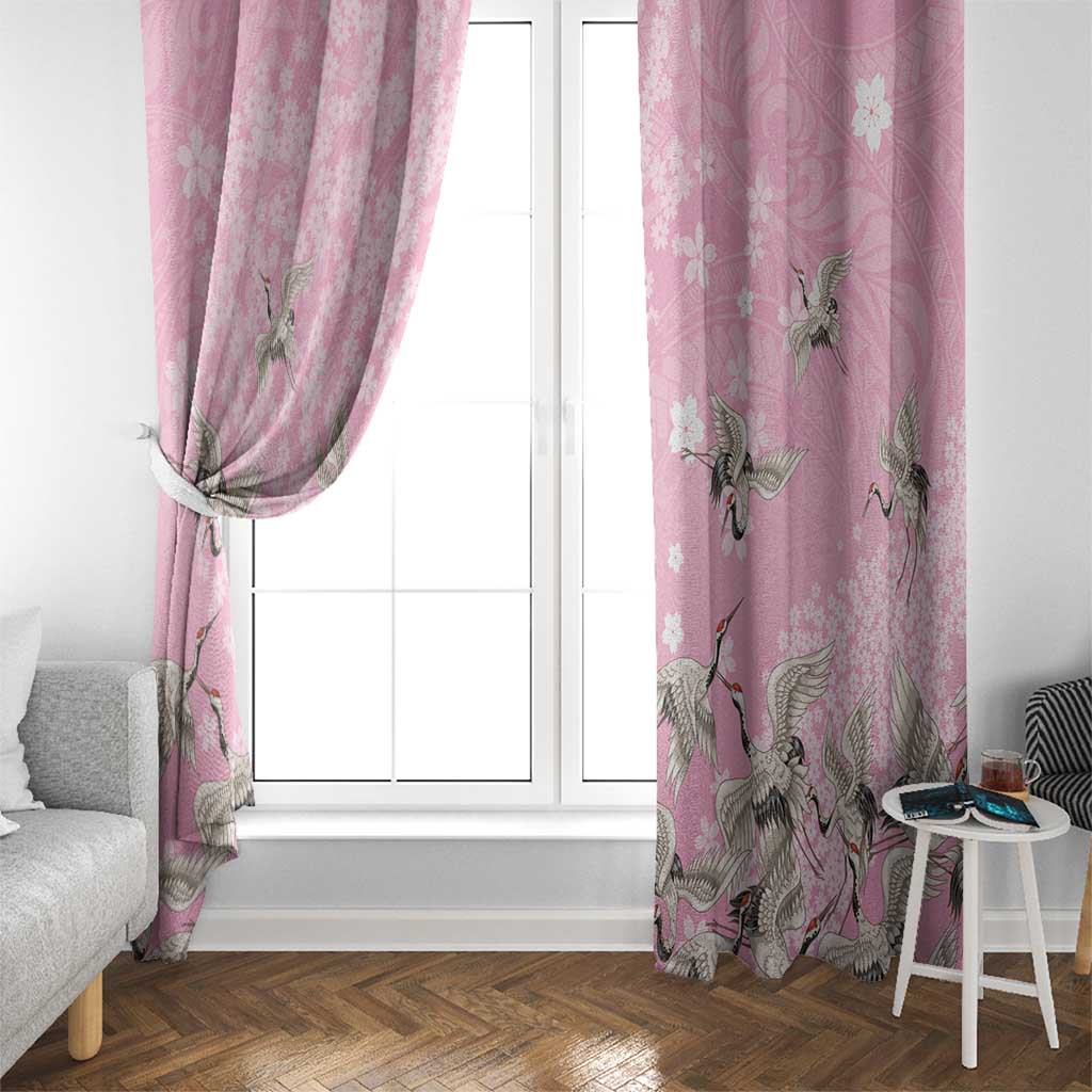 Cranes Sakura Floral Pink Pastel Window Curtain Hawaii Japan Culture - Polynesian Pride