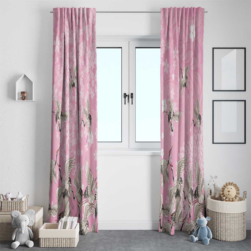Cranes Sakura Floral Pink Pastel Window Curtain Hawaii Japan Culture - Polynesian Pride