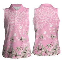 Cranes Sakura Floral Pink Pastel Women Sleeveless Polo Shirt Hawaii Japan Culture - Polynesian Pride