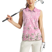 Cranes Sakura Floral Pink Pastel Women Sleeveless Polo Shirt Hawaii Japan Culture - Polynesian Pride