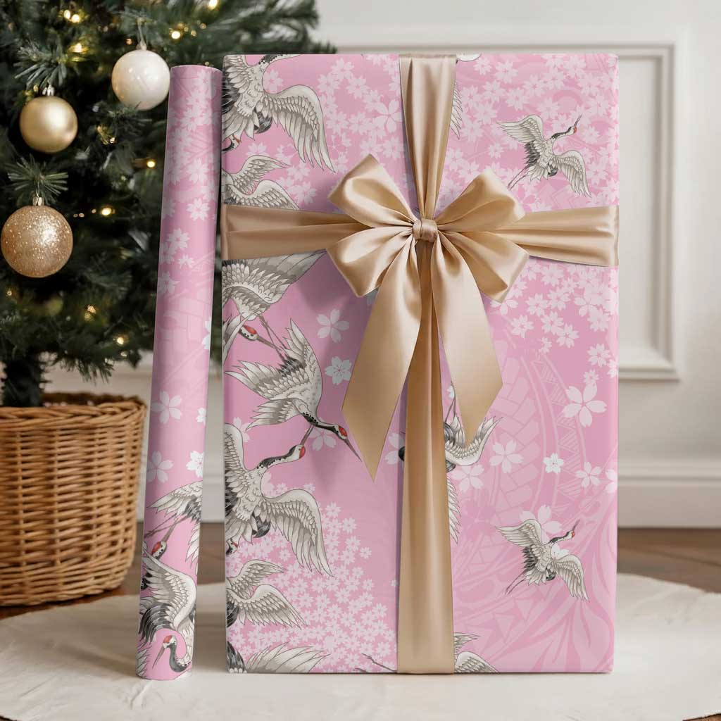 Cranes Sakura Floral Pink Pastel Wrapping Paper Hawaii Japan Culture