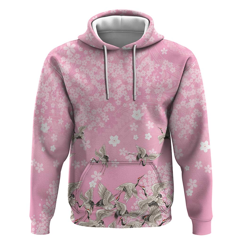 Cranes Sakura Floral Pink Pastel Zip Hoodie Hawaii Japan Culture - Polynesian Pride