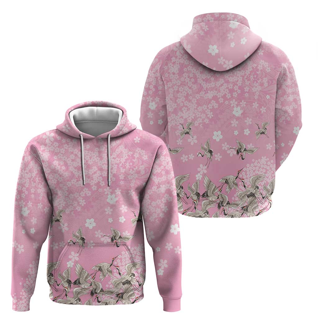 Cranes Sakura Floral Pink Pastel Zip Hoodie Hawaii Japan Culture - Polynesian Pride