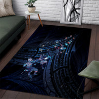 Matariki Paua Shell New Zealand Area Rug Haka Dance At The Starry Night LT01 Black - Polynesian Pride