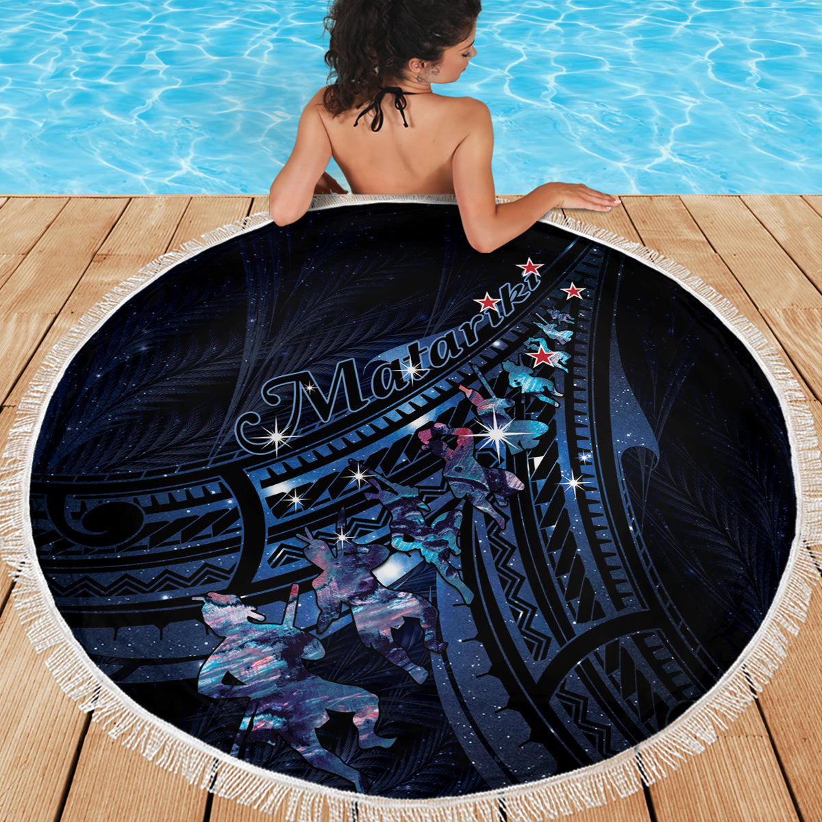 Matariki Paua Shell New Zealand Beach Blanket Haka Dance At The Starry Night LT01 - Polynesian Pride