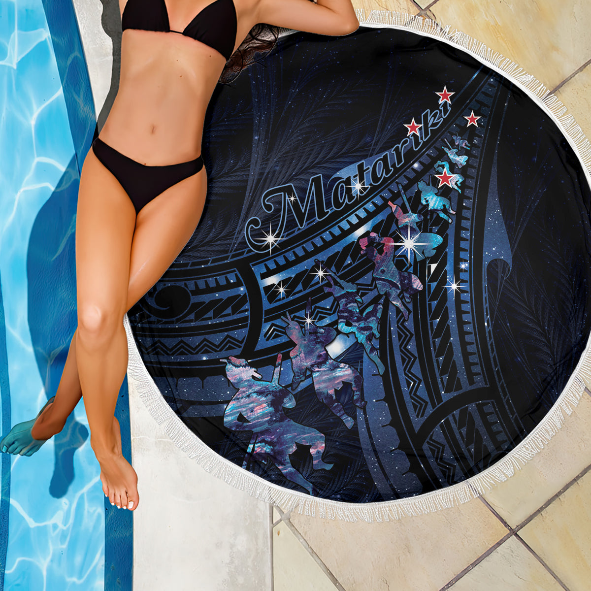 Matariki Paua Shell New Zealand Beach Blanket Haka Dance At The Starry Night LT01 - Polynesian Pride