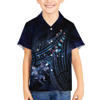 Personalised Matariki Paua Shell New Zealand Family Matching Short Sleeve Bodycon Dress and Hawaiian Shirt Haka Dance At The Starry Night