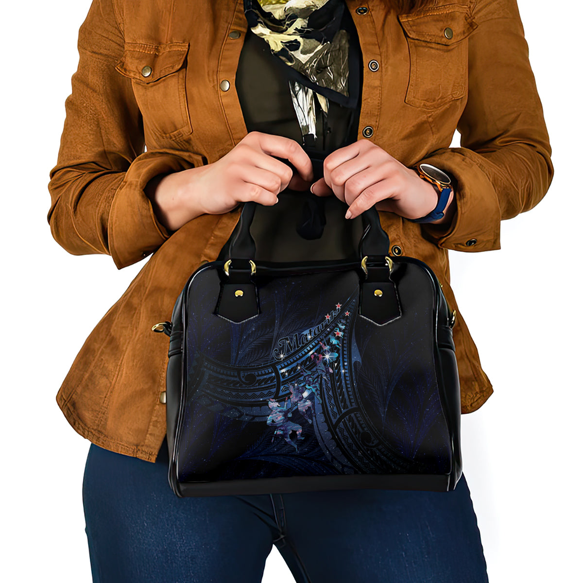 Matariki Paua Shell New Zealand Shoulder Handbag Haka Dance At The Starry Night LT01 - Polynesian Pride