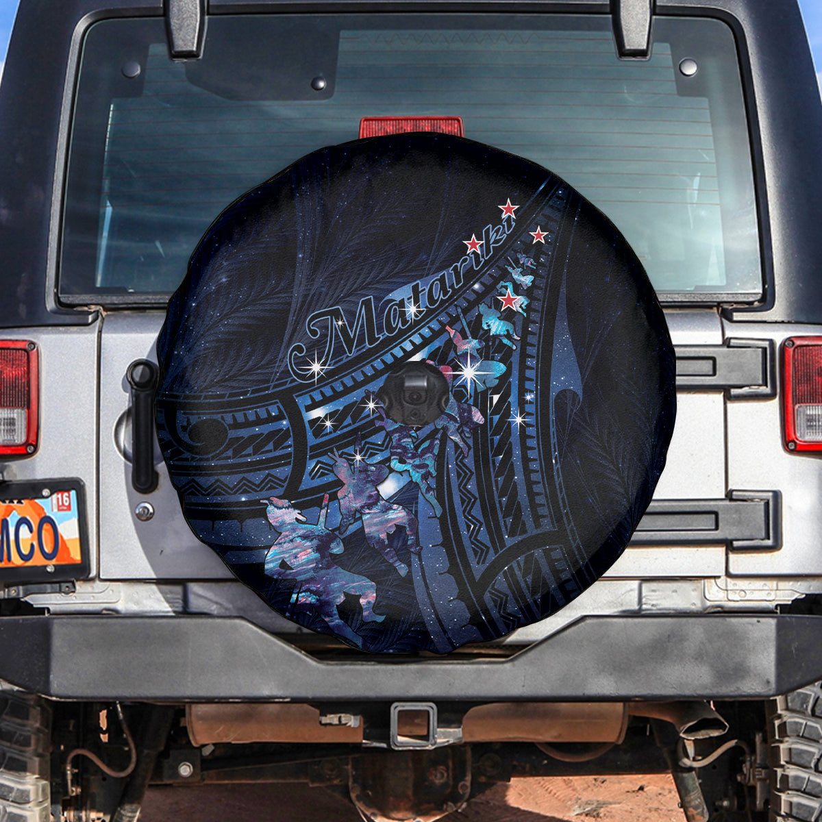 Matariki Paua Shell New Zealand Spare Tire Cover Haka Dance At The Starry Night LT01 Black - Polynesian Pride