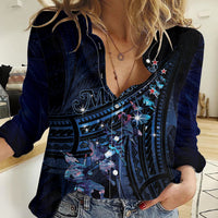 Personalised Matariki Paua Shell New Zealand Women Casual Shirt Haka Dance At The Starry Night LT01 Female Black - Polynesian Pride