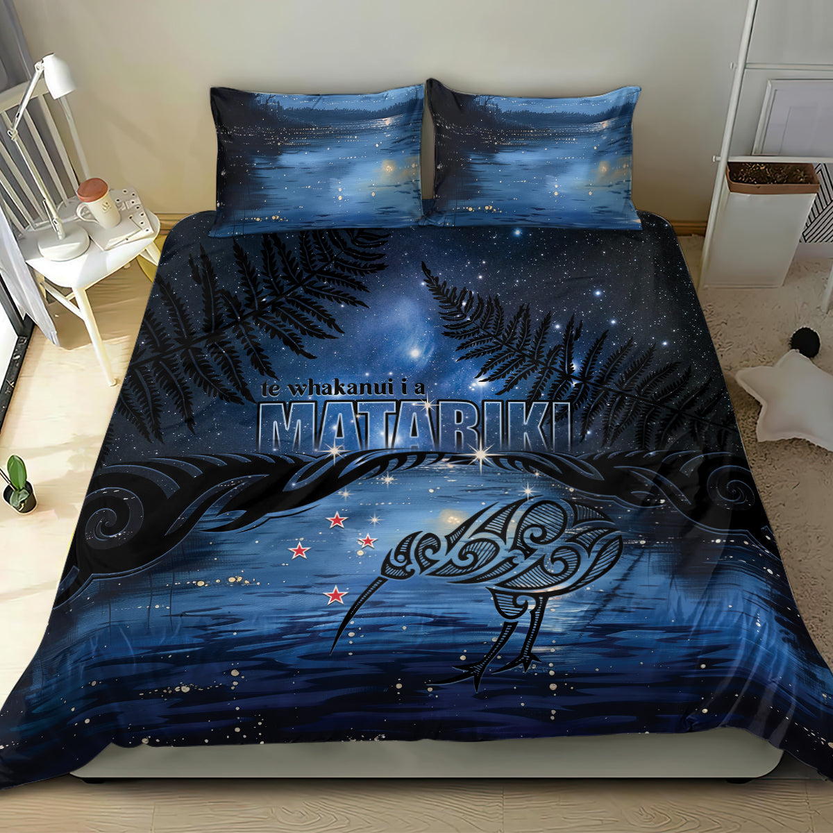 Matariki Kiwi Bedding Set Silver Fern