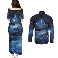 Personalised Matariki Kiwi Couples Matching Puletasi and Long Sleeve Button Shirt Silver Fern