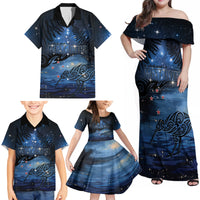 Personalised Matariki Kiwi Family Matching Off Shoulder Maxi Dress and Hawaiian Shirt Silver Fern LT01 - Polynesian Pride