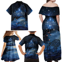 Personalised Matariki Kiwi Family Matching Off Shoulder Maxi Dress and Hawaiian Shirt Silver Fern LT01 - Polynesian Pride