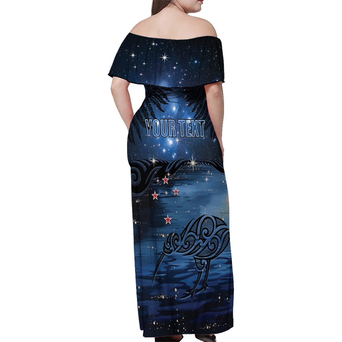 Personalised Matariki Kiwi Family Matching Off Shoulder Maxi Dress and Hawaiian Shirt Silver Fern LT01 - Polynesian Pride