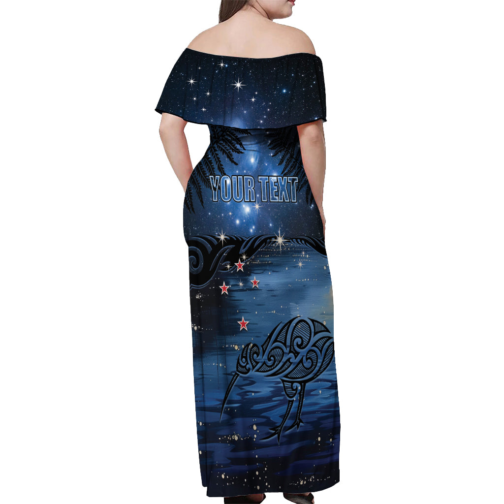 Personalised Matariki Kiwi Off Shoulder Maxi Dress Silver Fern LT01 - Polynesian Pride