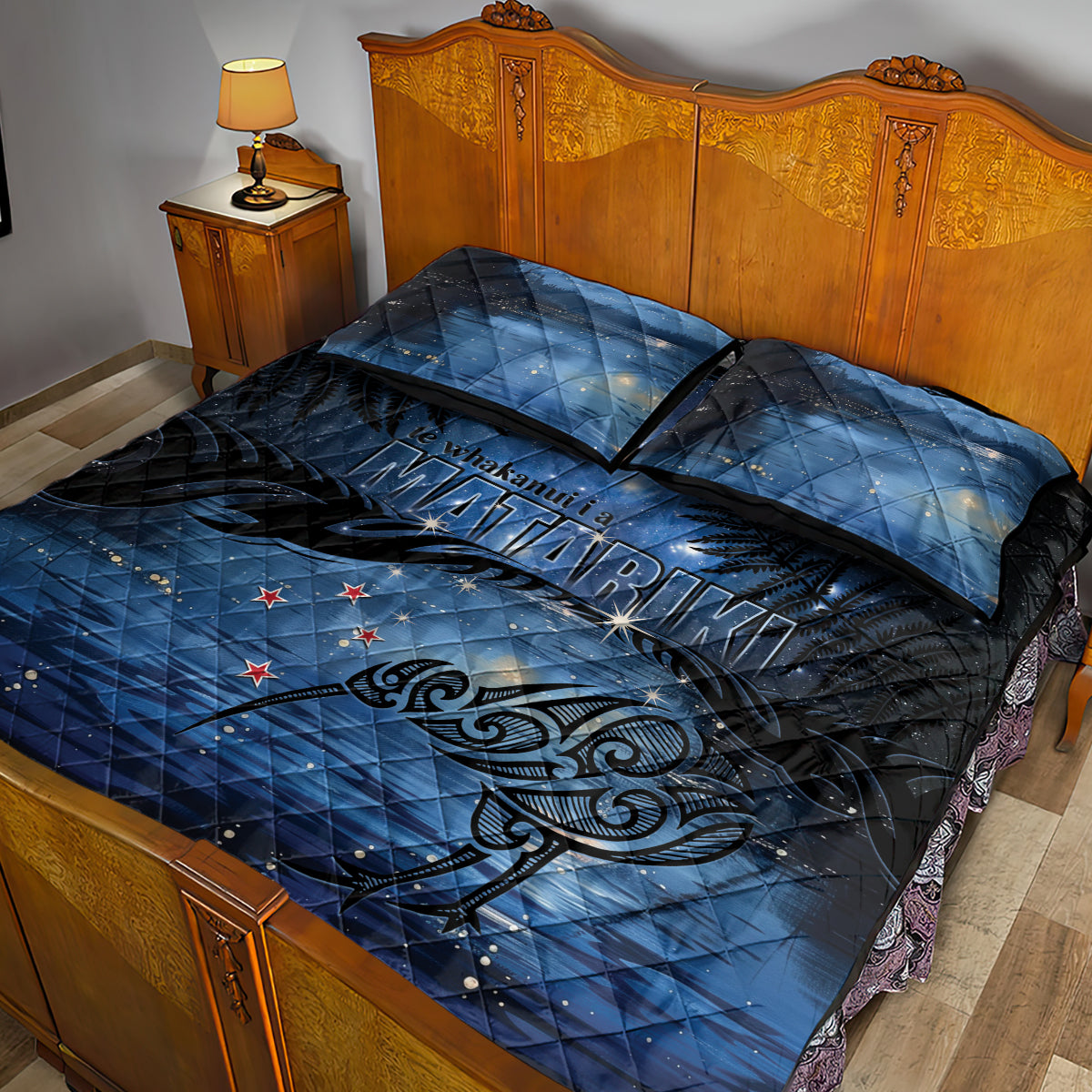 Matariki Kiwi Quilt Bed Set Silver Fern