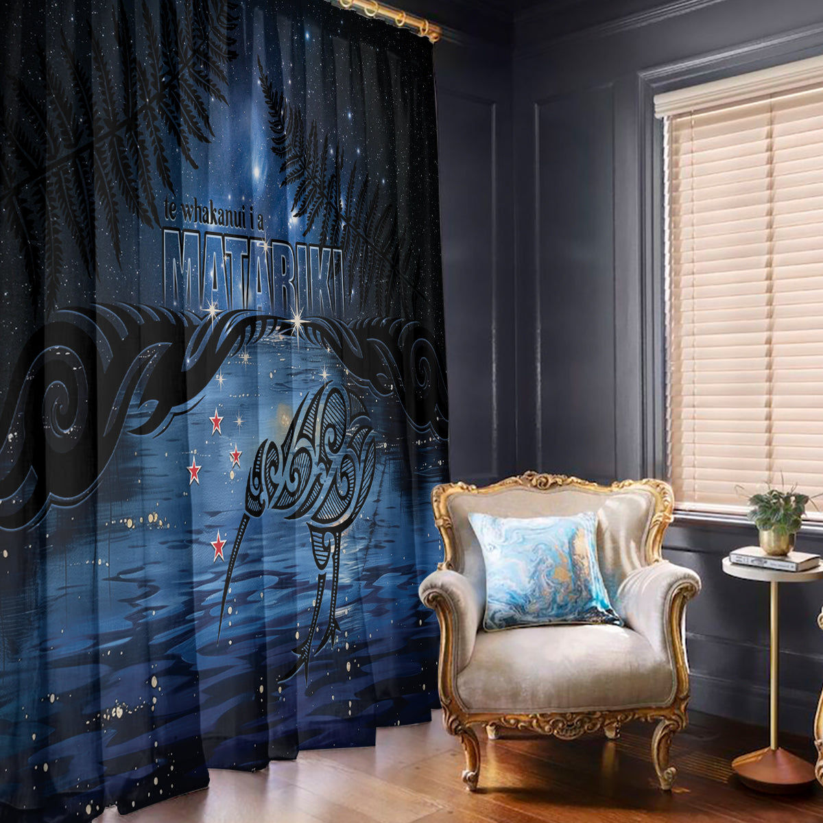 Matariki Kiwi Window Curtain Silver Fern