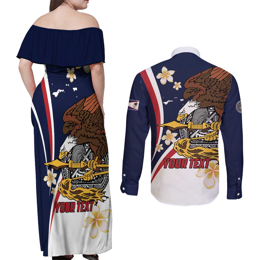 Personalized American Samoa Couples Matching Off Shoulder Maxi Dress and Long Sleeve Button Shirt Amerika Samoa Bald Eagle
