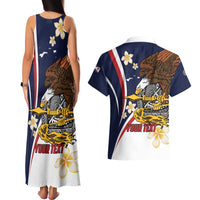 Personalized American Samoa Couples Matching Tank Maxi Dress and Hawaiian Shirt Amerika Samoa Bald Eagle
