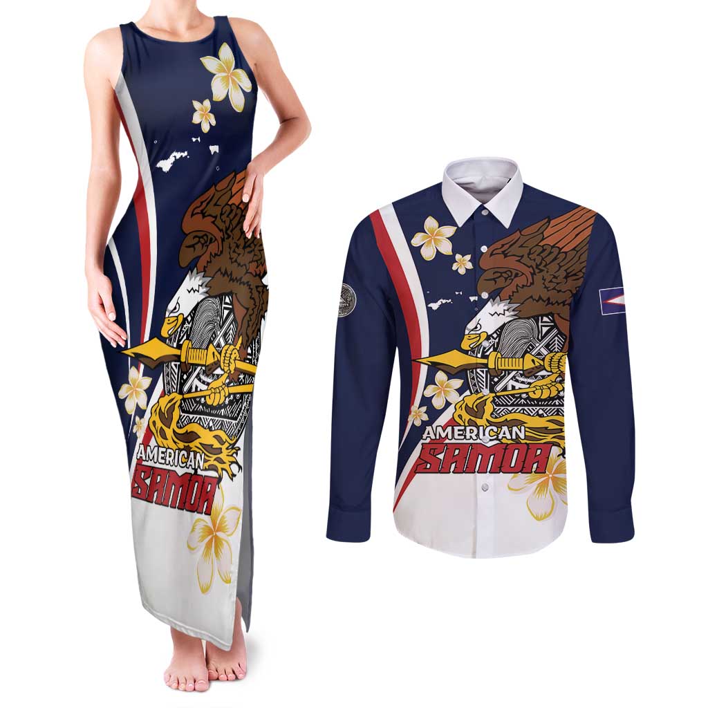 Personalized American Samoa Couples Matching Tank Maxi Dress and Long Sleeve Button Shirt Amerika Samoa Bald Eagle