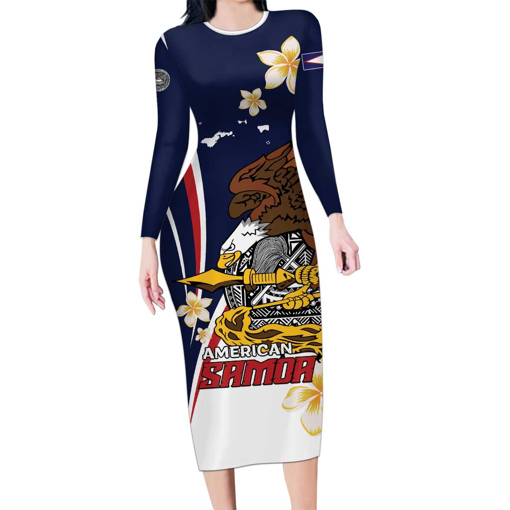 Personalized American Samoa Long Sleeve Bodycon Dress Amerika Samoa Bald Eagle
