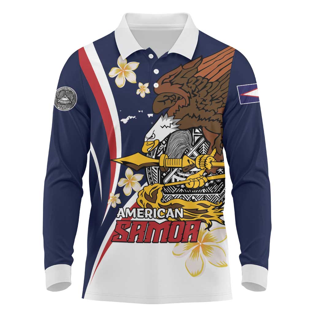 Personalized American Samoa Long Sleeve Polo Shirt Amerika Samoa Bald Eagle