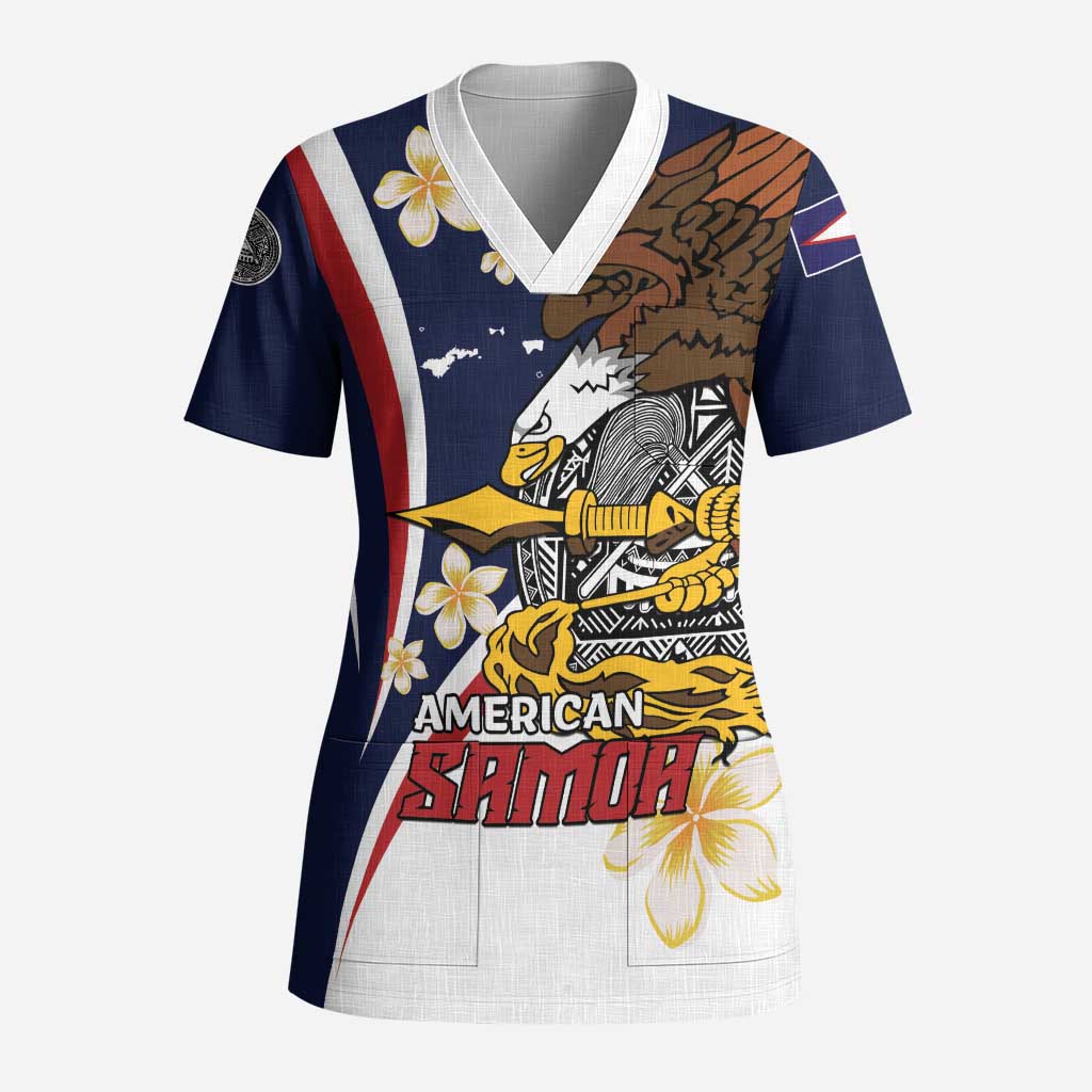 Personalized American Samoa Scrub Top Amerika Samoa Bald Eagle LT01 Adult Blue - Polynesian Pride