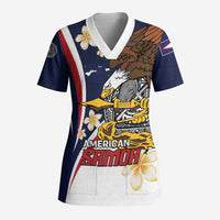 Personalized American Samoa Scrub Top Amerika Samoa Bald Eagle LT01 Adult Blue - Polynesian Pride