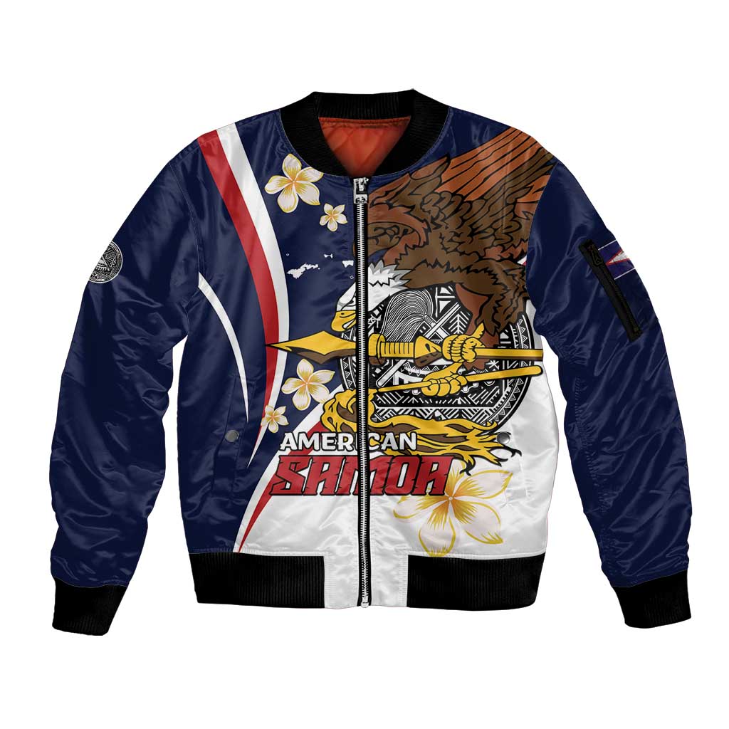 Personalized American Samoa Sleeve Zip Bomber Jacket Amerika Samoa Bald Eagle