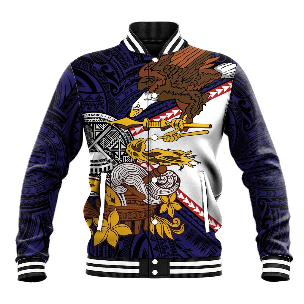 American Samoa Eagle Kava Bowl Baseball Jacket Plumeria Polynesian Pattern