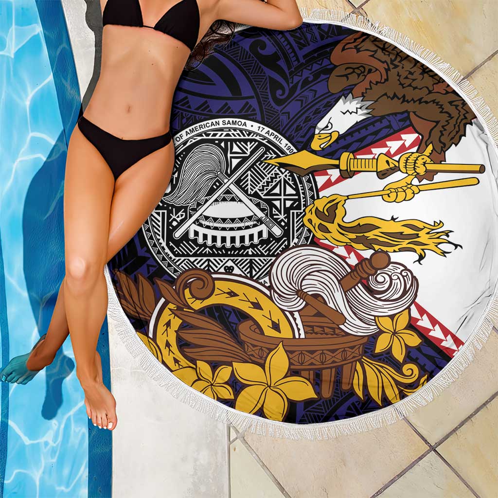 American Samoa Eagle Kava Bowl Beach Blanket Plumeria Polynesian Pattern