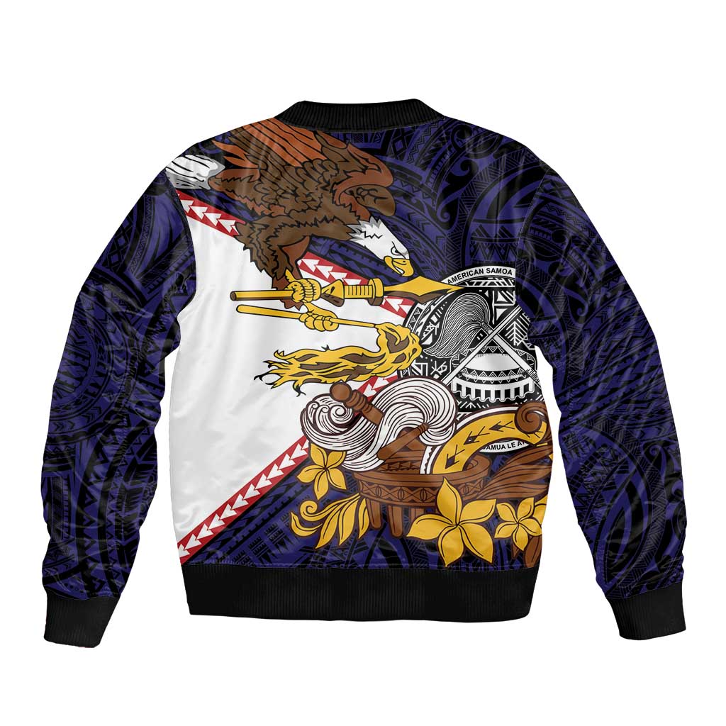 American Samoa Eagle Kava Bowl Bomber Jacket Plumeria Polynesian Pattern