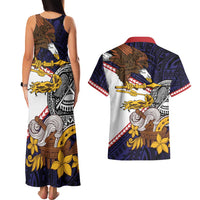 American Samoa Eagle Kava Bowl Couples Matching Tank Maxi Dress and Hawaiian Shirt Plumeria Polynesian Pattern