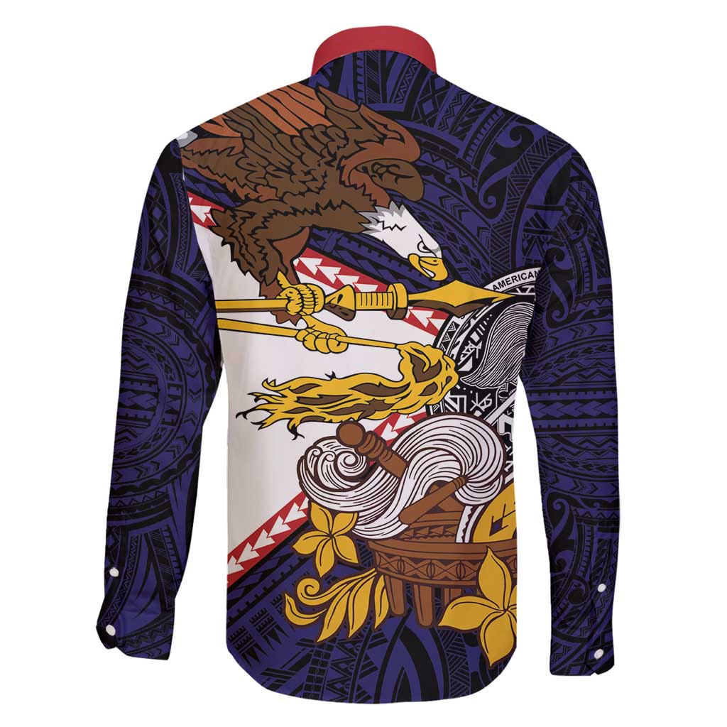 American Samoa Eagle Kava Bowl Family Matching Off Shoulder Short Dress and Hawaiian Shirt Plumeria Polynesian Pattern