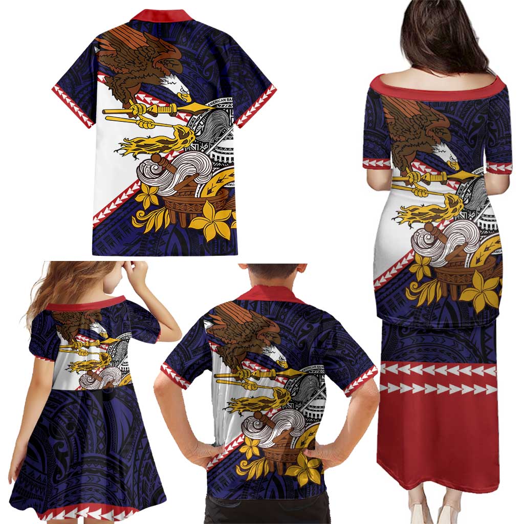 American Samoa Eagle Kava Bowl Family Matching Puletasi and Hawaiian Shirt Plumeria Polynesian Pattern