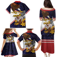 American Samoa Eagle Kava Bowl Family Matching Puletasi and Hawaiian Shirt Plumeria Polynesian Pattern