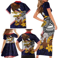 American Samoa Eagle Kava Bowl Family Matching Short Sleeve Bodycon Dress and Hawaiian Shirt Plumeria Polynesian Pattern
