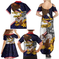 American Samoa Eagle Kava Bowl Family Matching Summer Maxi Dress and Hawaiian Shirt Plumeria Polynesian Pattern